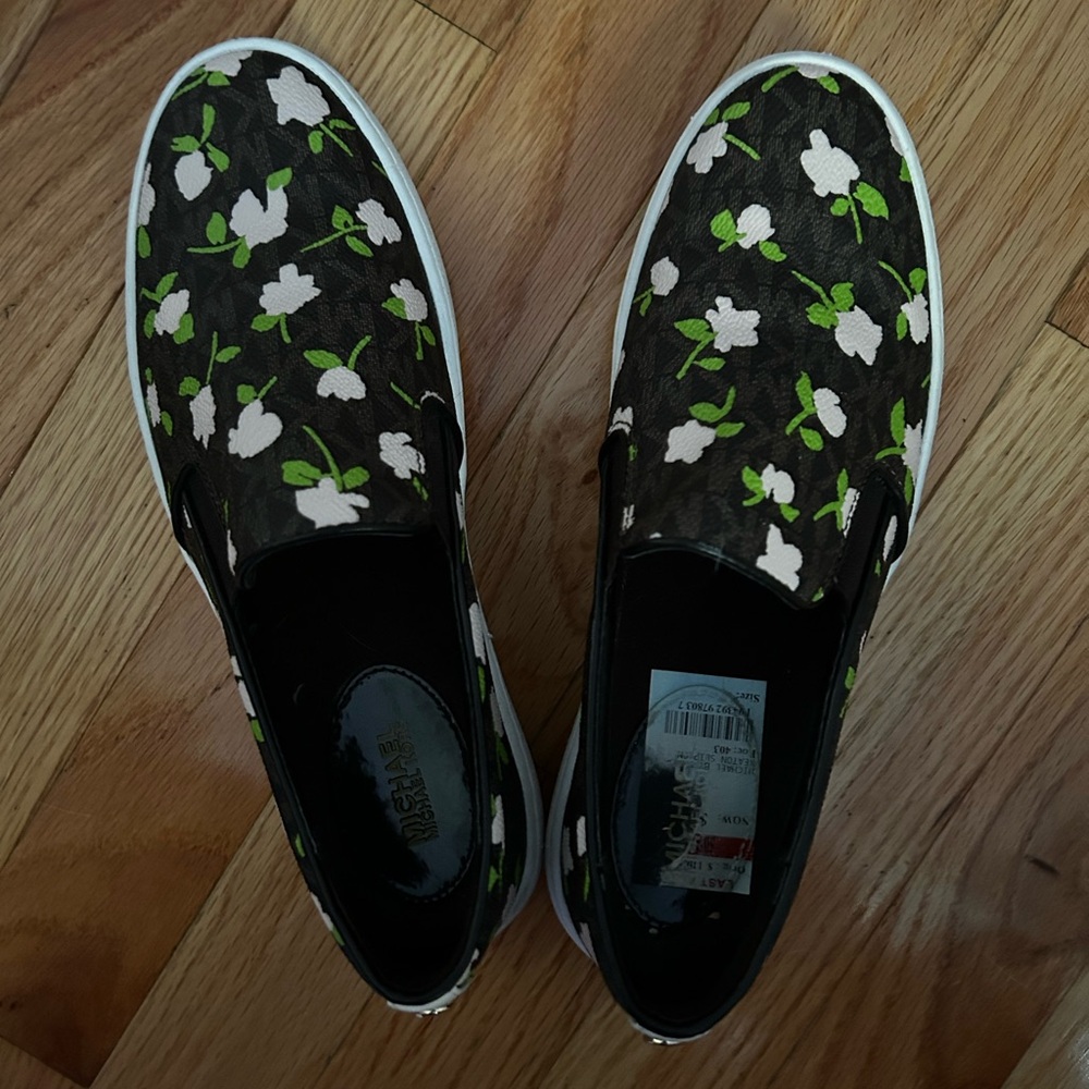 Michael Kors Black Floral Slip-On Sneakers